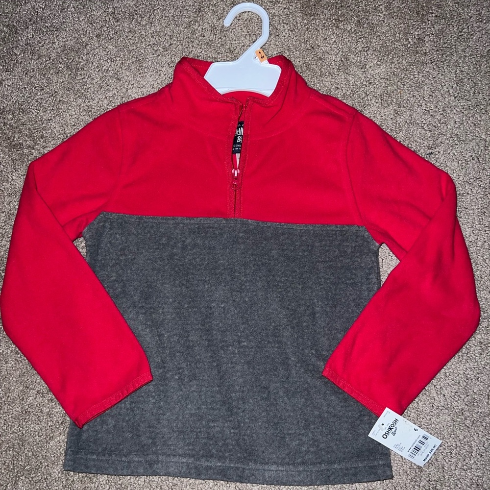 Oshkosh Bgosh fleece shirt, Boys, Red and grey, 6, *NWT